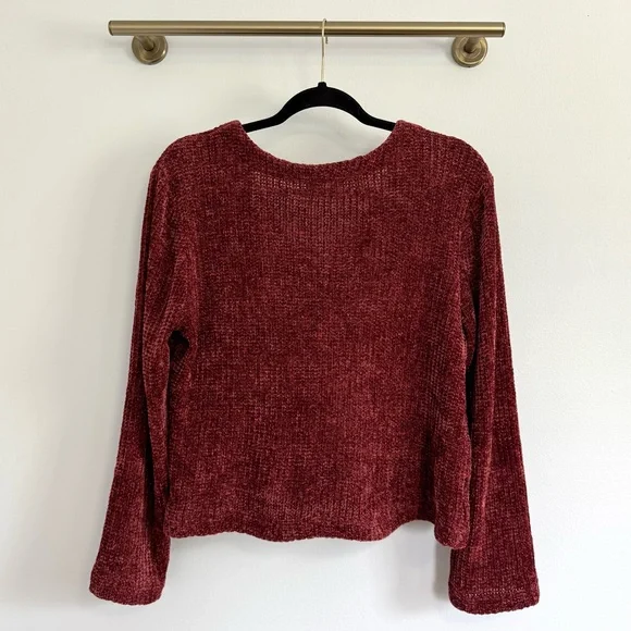 Gypsies & Moondust Burgundy Chenille Knit Button Cardigan Sweater Top - Picture 2 of 7